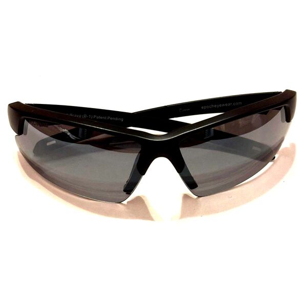 Men's Epoch Black Frame Sunglasses with Polarized Smoke Lens - Picture 1 of 11